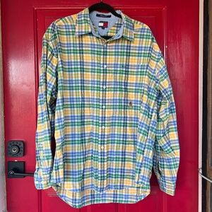 Tommy Hilfiger Men's XL Long Sleeve Button Up Shirts Yellow Green Blue Spring